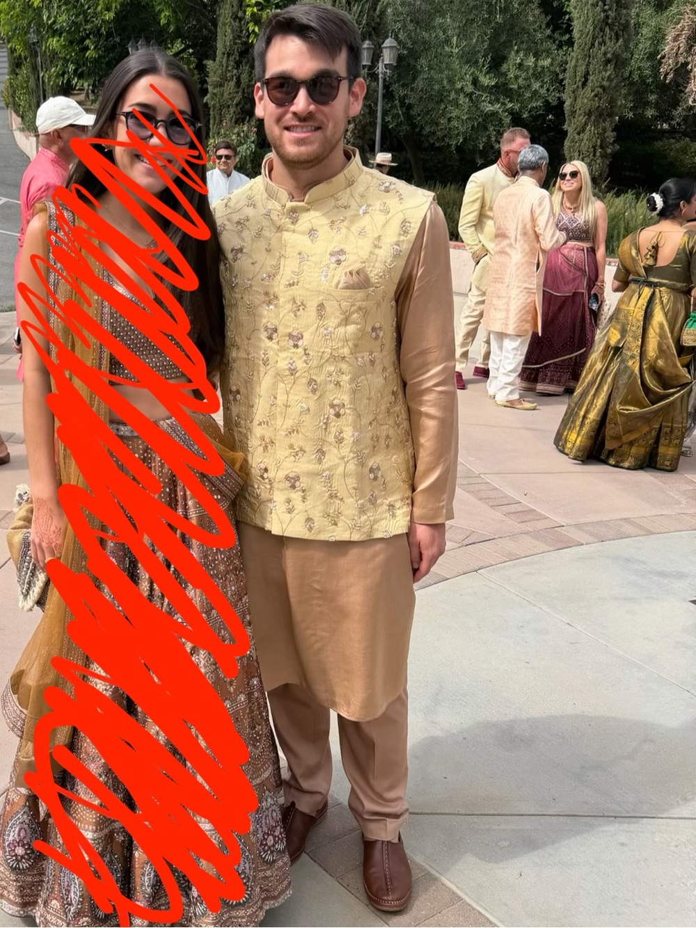 Men's Gold Embroidered Nehru Jacket and Beige Kurta Set, Indian Wedding